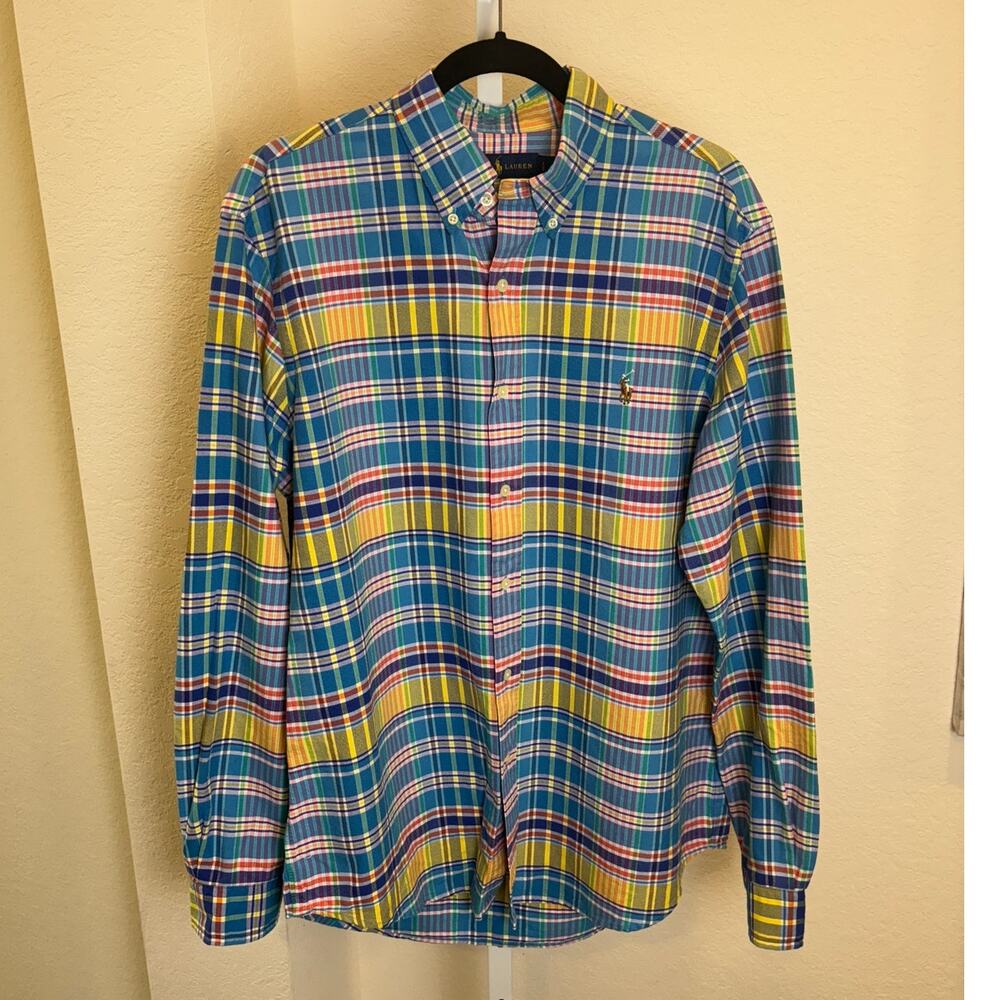 Ralph Lauren Mens Pony Pastel Plaid Oxford Long Sleeve Cotton Button Down L